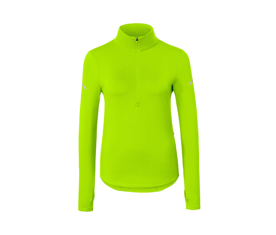 T-shirt technique thermique vert fluo à manches longues et fermeture éclair courte.