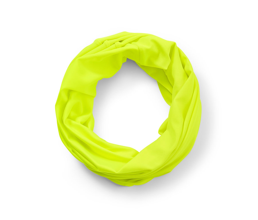 Foulard multifonction jaune sur fond blanc.