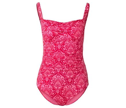 Un maillot de bain rose avec un motif rose clair.