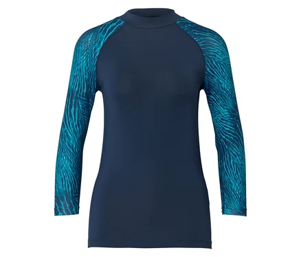 Haut marine à manches longues avec des manches à motifs bleus.