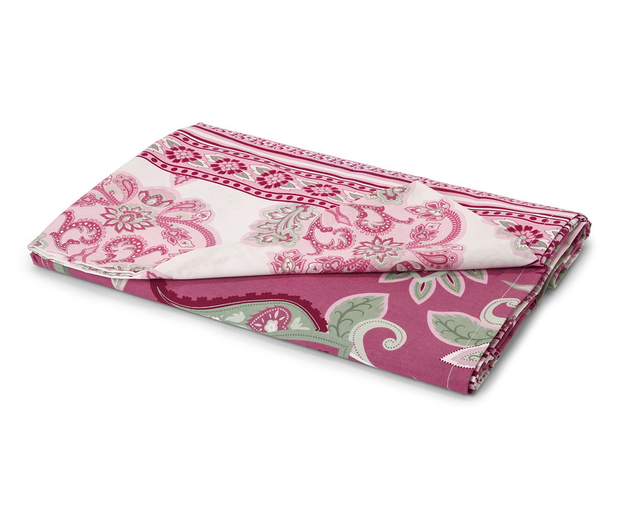 Dessus-de-lit multifonction en renforcé plié avec un motif floral rose et vert.