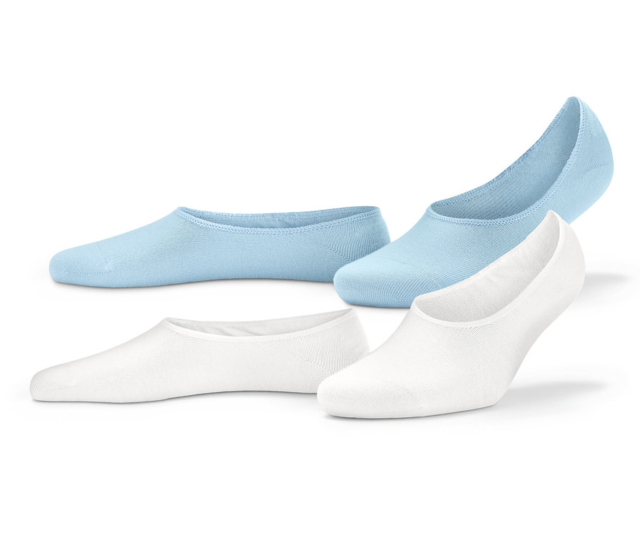 Deux paires de soquettes invisibles pour baskets, une blanche et une bleu clair.