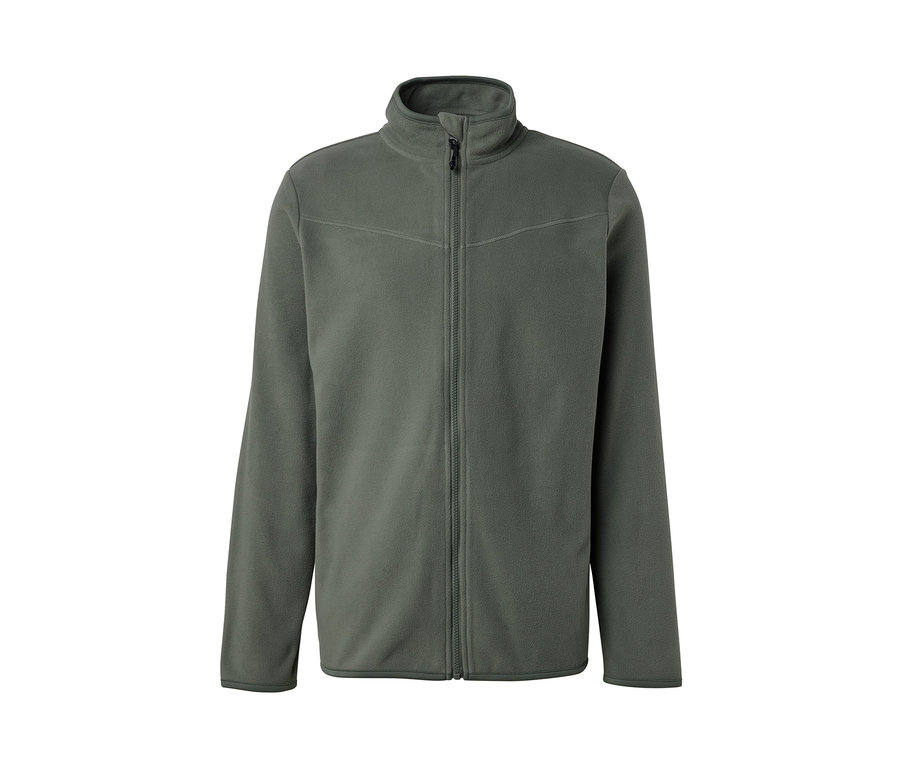 Veste polaire kaki avec fermeture éclair.