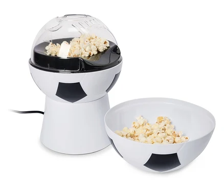 Machine à pop-corn en forme de ballon de football avec un bol de pop-corn.