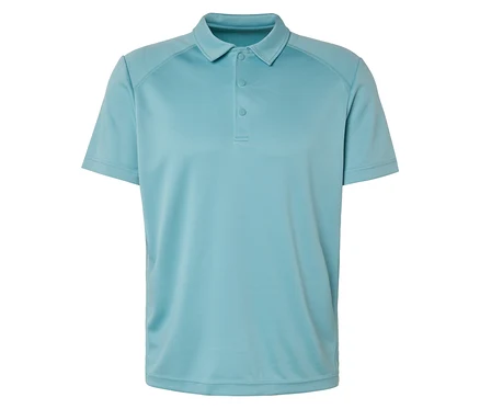Polo bleu clair avec trois boutons.