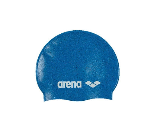 Bonnet de bain arena Junior en silicone bleu pour enfant.