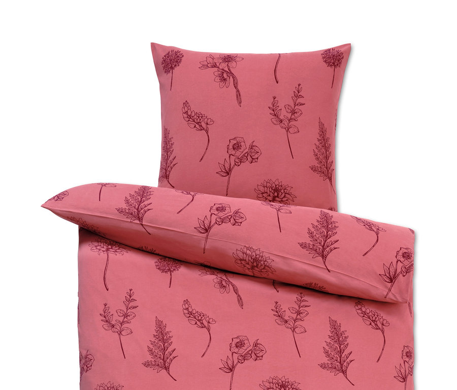 Parure de lit rose en jersey d'hiver avec imprimé floral.