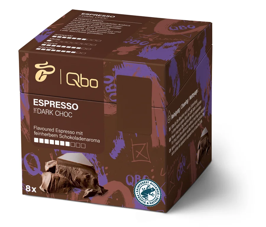 Qbo Flavoured Espresso Dark Choc – 8 capsules
