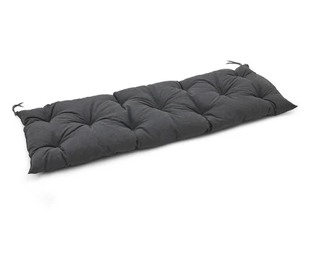 Coussin de banc gris avec attaches sur fond blanc.