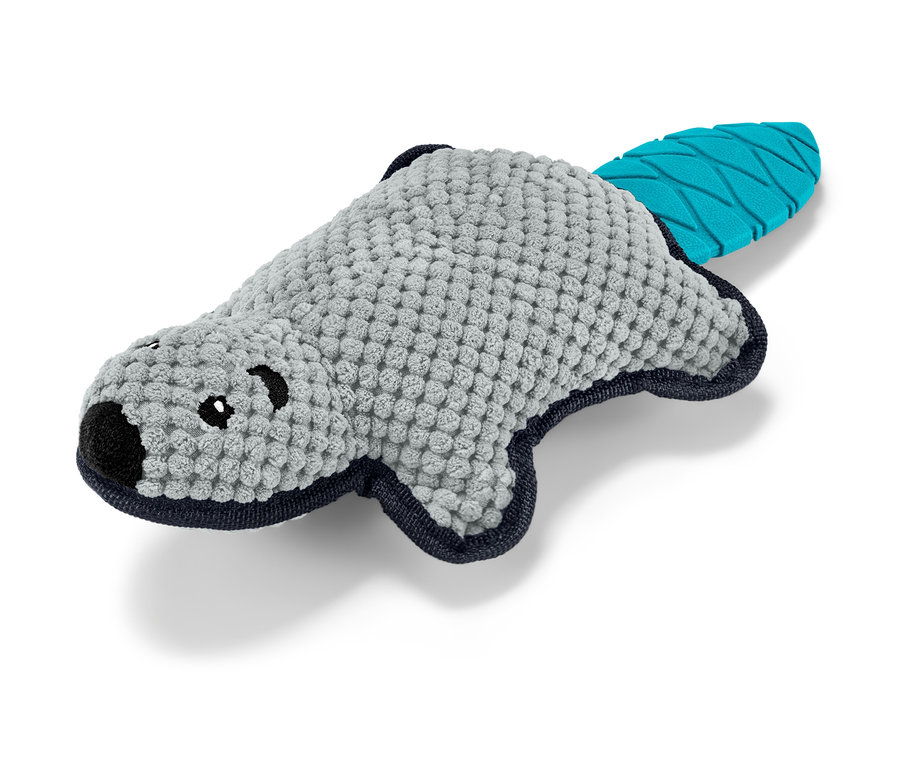 Jouet en peluche pour chien « Castor » posé sur un fond blanc.