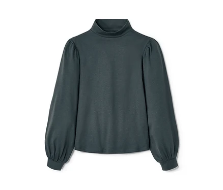 T-shirt à manches longues pour enfants, bleu ardoise, posé sur un fond blanc.
