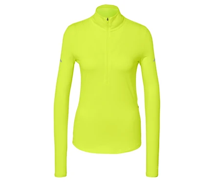 Haut de sport à manches longues jaune-vert avec une courte fermeture éclair.