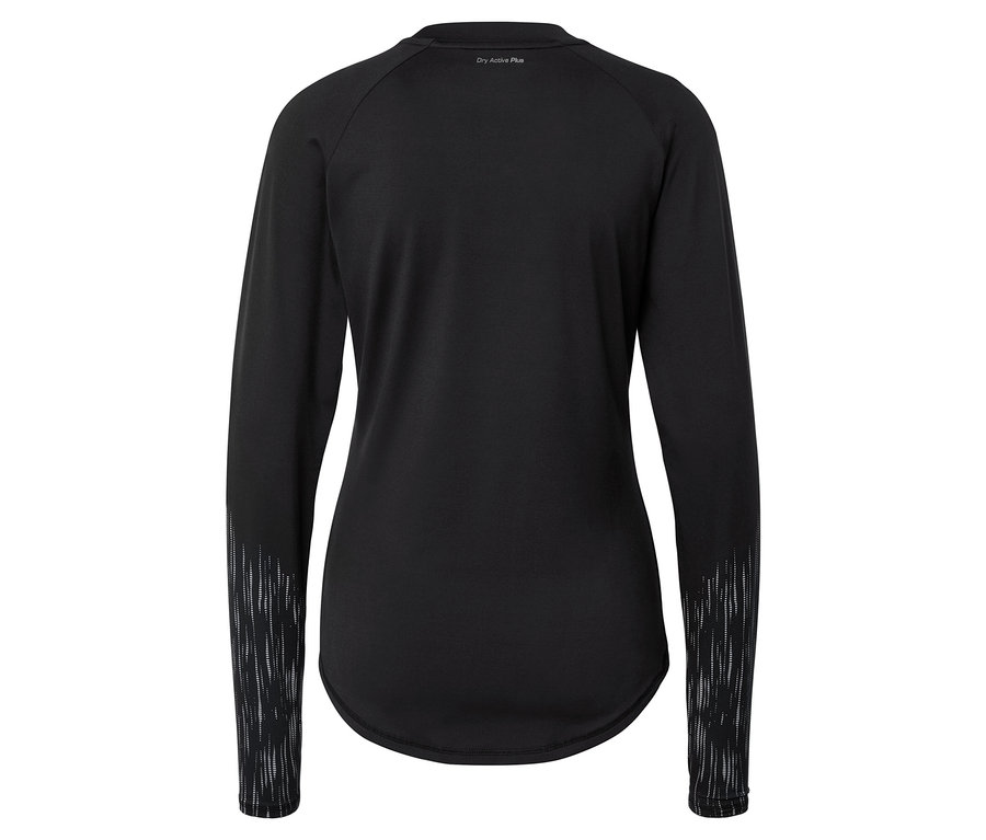 T-shirt noir à manches longues avec inscription Dry Active Plus au dos.