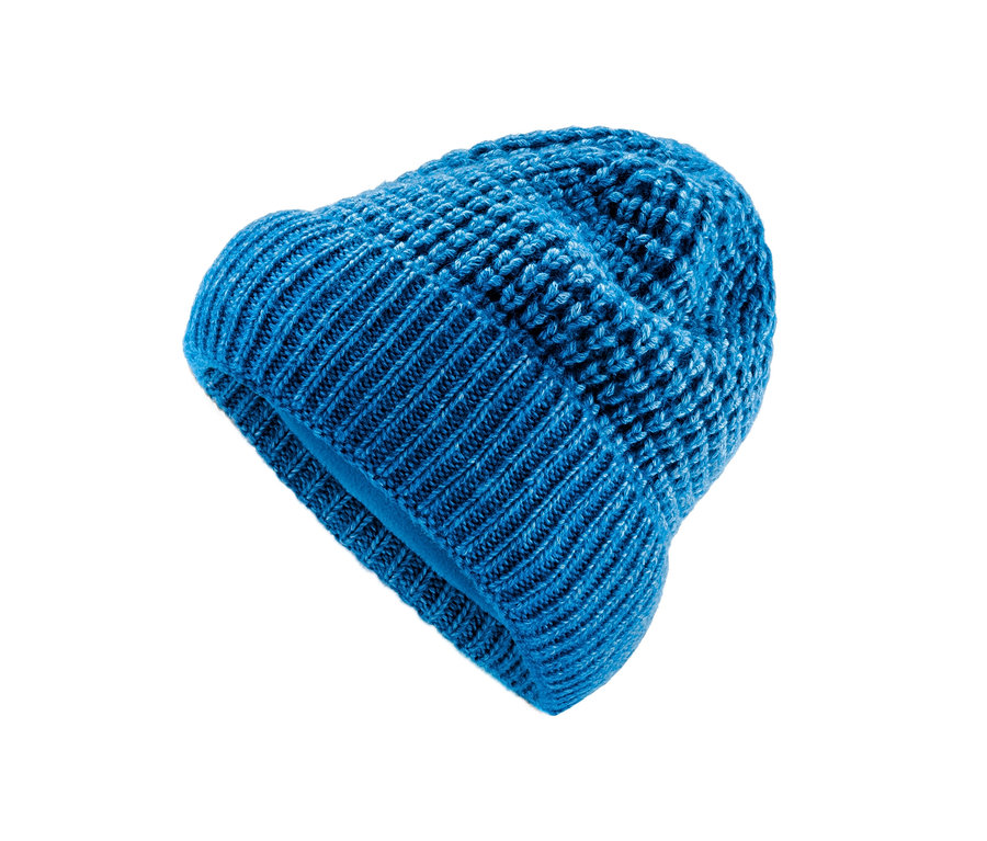 Bonnet en maille bleu.