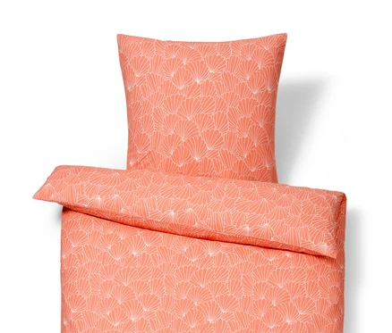 Parure de lit en renforcé orange à motif floral blanc, taille normale, avec oreiller.