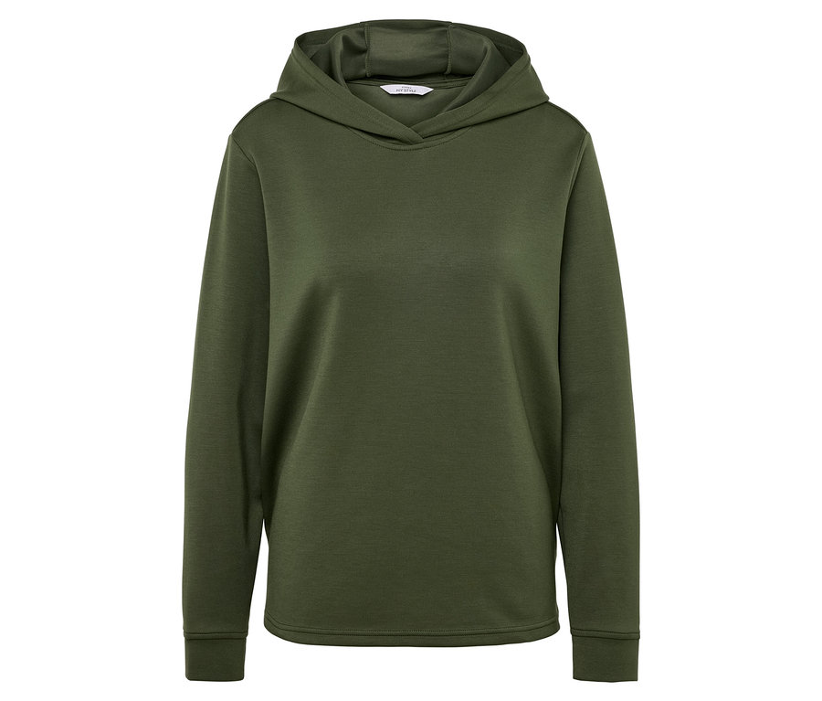 Un sweat à capuche vert sur un fond blanc.
