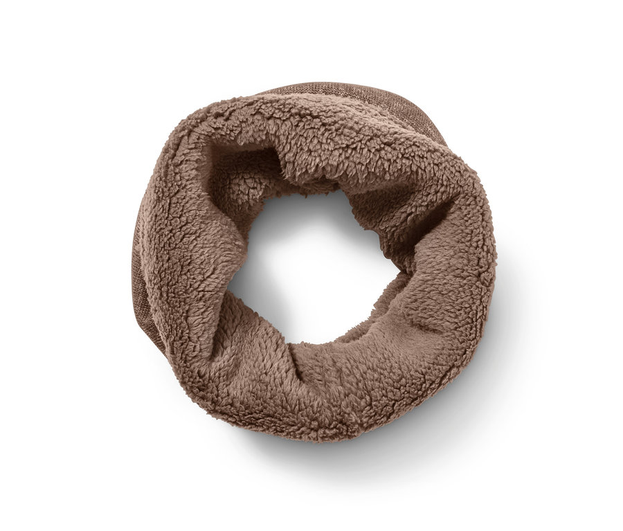 Écharpe-tube en maille polaire marron.