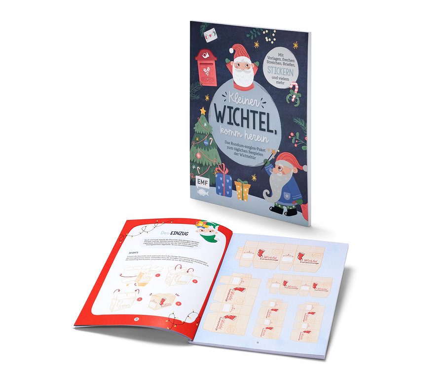 Image du livre « Kleiner Wichtel, komm herein » avec illustrations et texte.