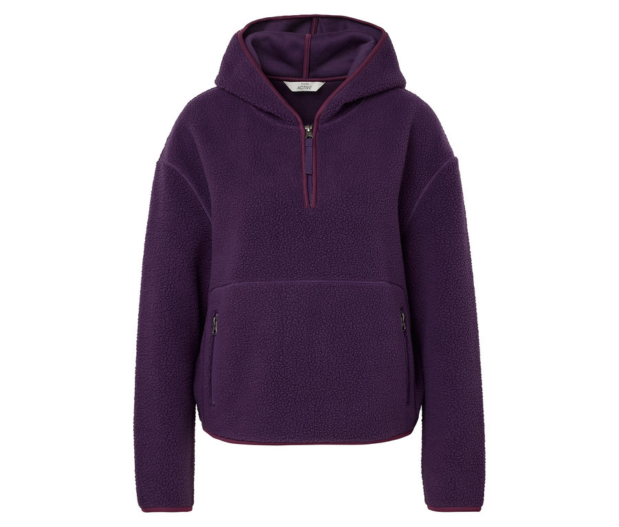 Sweat à capuche violet en polaire avec fermeture éclair.