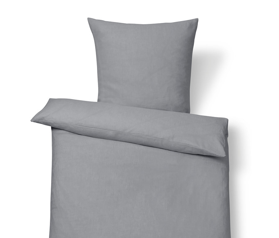 Linge de lit en lin gris, taille standard.