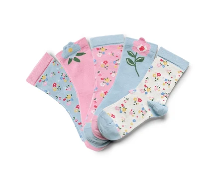 Cinq paires de chaussettes pour enfant, motif fleuri.