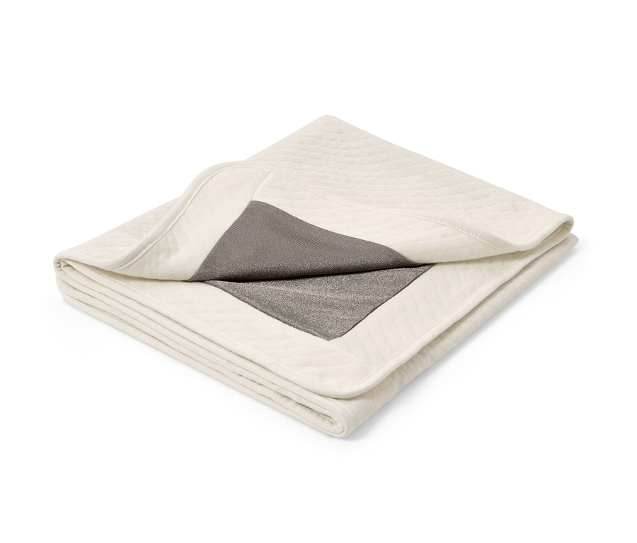 Couverture de protection contre les rayonnements pliée avec doublure argentée.