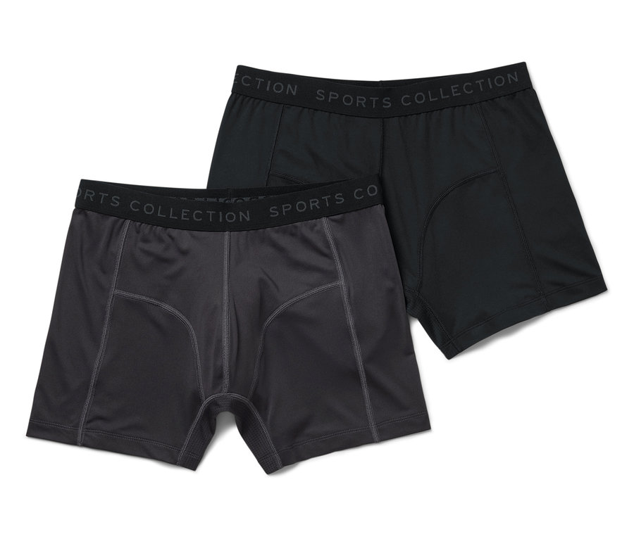 Deux boxers pour hommes : un noir et un gris foncé.