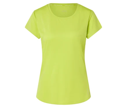 Un t-shirt de sport jaune néon est posé à plat.