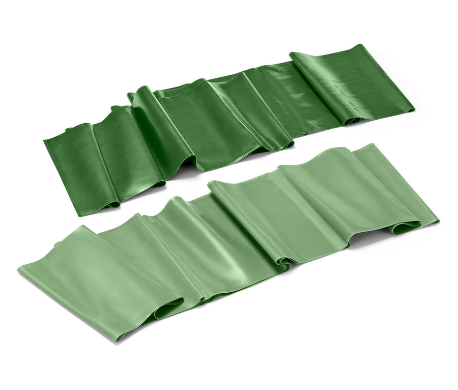 Deux bandes de fitness vertes reposent sur un fond blanc.