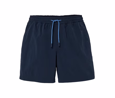 Short de bain bleu marine avec cordon de serrage bleu.