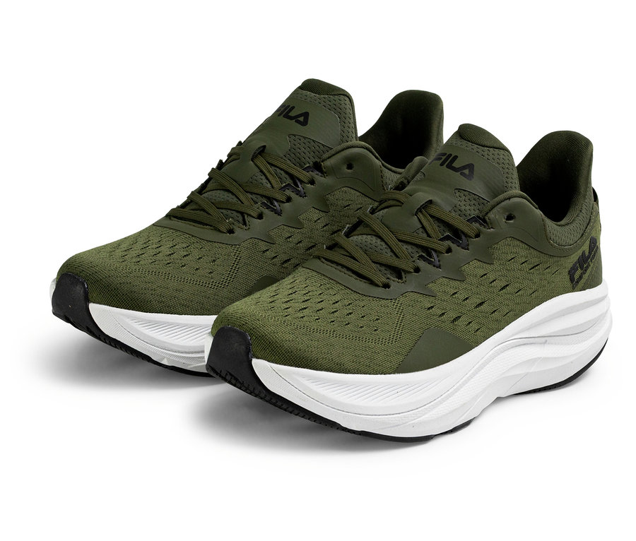 Deux sneakers pour homme FILA Retron, beetle-white, posées sur un fond blanc.