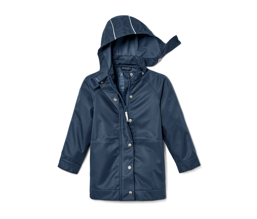 Veste de pluie bleu marine à capuche.