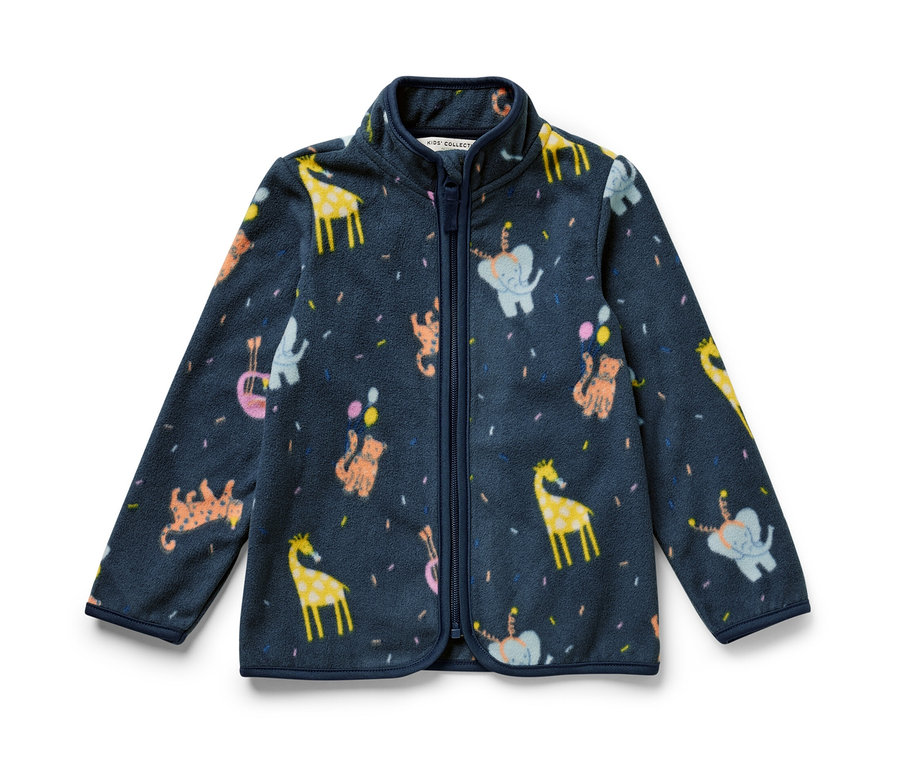 Jaquette en polaire pour enfant avec imprimé animalier.