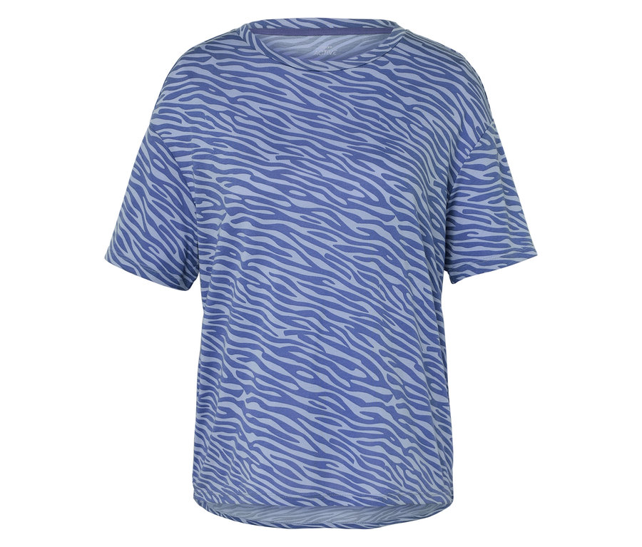 T-shirt bleu avec motif animalier zébré.
