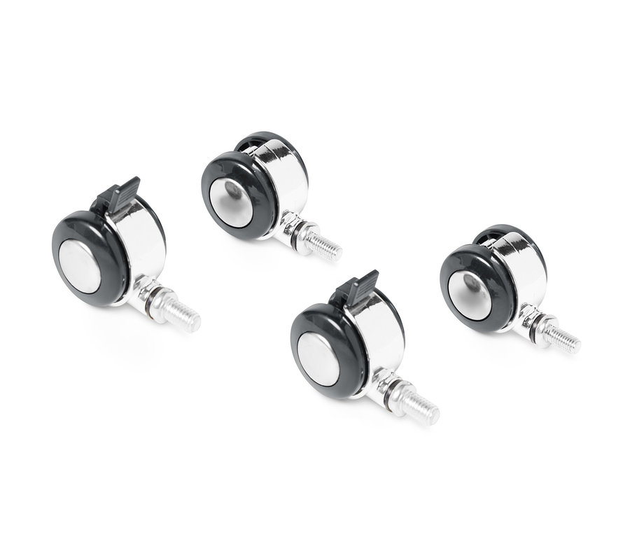 Quatre roulettes du jeu de roulettes supplémentaires en métal « CN3 » sur fond blanc.