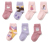 7 paires de chaussettes pour enfant, princesse - 2x vieux rose avec empiècement tricoté de cygne et château, 3x rose pastel avec empiècement tricoté de princesse, 2x violet pastel avec empiècement tricoté de cygne et princesse