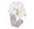 Pyjama pour enfant, lapin - Haut blanc crème avec imprimé de lapin multicolore, pantalon blanc crème avec imprimé intégral de fleurs multicolores, bords roses