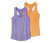 2 tops de sport, lilas et orange