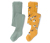 2 Collants thermiques pour enfant, vert et jaune - 1x vert sauge, 1x jaune curry avec motif jacquard de chiens multicolores